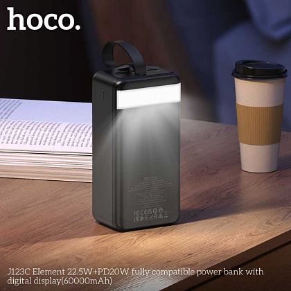 картинка Hoco J123C 60000mAh Element 22.5W + PD20W Power Bank, 3xU + 1xC, SCP 22.5W, LED, черный от маркетплейса TEMA.shop 3
