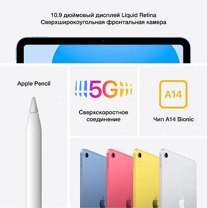 картинка Apple iPad 10,9" (2022) Wi-Fi + Cellular 256 ГБ, синий от маркетплейса TEMA.shop 7