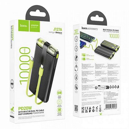 картинка Hoco J127A Mecha 10000mAh Power Bank, QC3.0, PD20W, LED, build-in C&L cables, черный от маркетплейса TEMA.shop 2