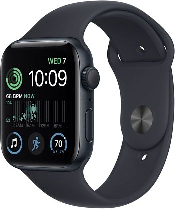 картинка Apple Watch SE 2022, 44 мм, цвет корпуса темная ночь, ремешок цвета темная ночь, размер S/M от маркетплейса TEMA.shop 1