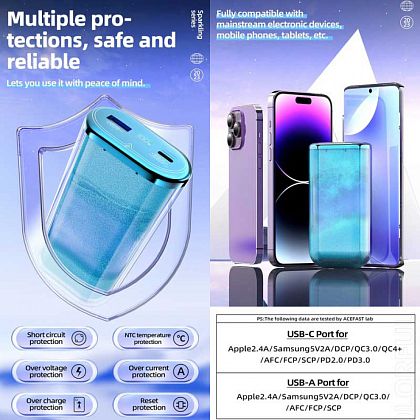 картинка AceFast M3 Sparkling series 22.5W Power Bank 10000 mAh, USB-C PD20W + USB 22.5W, LED display, оранжевый от маркетплейса TEMA.shop 5