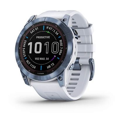 картинка Garmin Fenix 7X Sapphire Solar, 51 мм, цвет корпуса синий, ремешок белого цвета от маркетплейса TEMA.shop 1