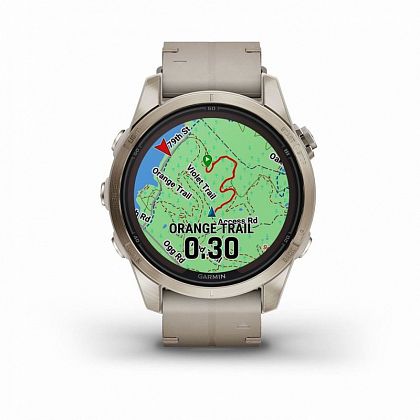 картинка Garmin Fenix 7S Pro Sapphire Solar, 42 мм, золотистый корпус, кожаный ремешок цвета известняка от маркетплейса TEMA.shop 7