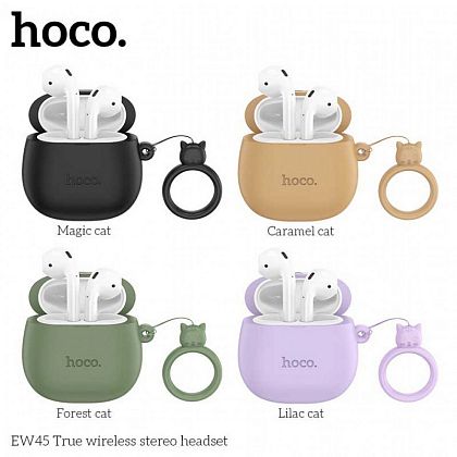 картинка Hoco EW45 Cute Cat BT5.3 TWS Headset зеленый кейс, 4h, белый от маркетплейса TEMA.shop 4